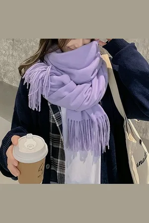 Merkloos L-200cm*70cm Dames Lamswol Sjaal voor Herfst en Winter, Effen Kleur, Dikke Warme Shawl, Multifunctioneel en Eenvoudig