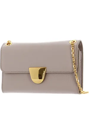 Coccinelle Leren Portemonnee Schoudertas Ever Mini Bag Wallet Grained Leather Beige