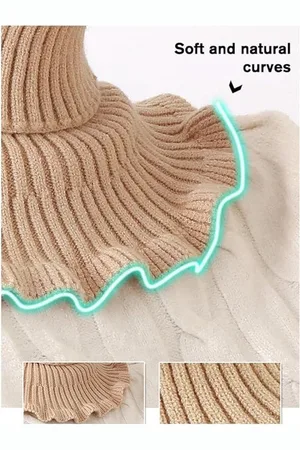 Merkloos 2 stuks nep-kraag sjaal - afneembare nep-kraag sjaal - revers sjaal - dames col geribde gebreide nep-kraag gegolfde omslag effen kleur sjaal - winter warme sjaal elastische nekwarmer - comfortabel en rekbaar - kaki
