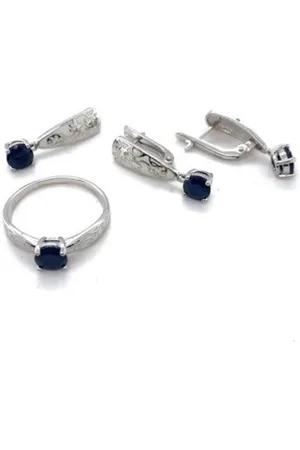 Cataleya Jewels Gerhodineerd zilveren set met zwarte spinel en witte emaille