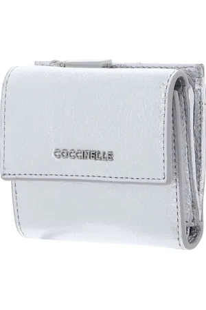 Coccinelle Leren Portemonnee Metallic Soft Wallet Grained Leather Zilverkleurig