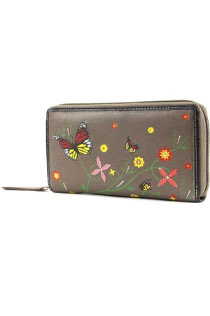 Bruno Banani Leren Portemonnee Butterfly Large Zip Around Grijs Veelkleurig