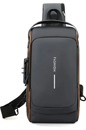 Merkloos Crossbody Bag - Schoudertas - Mannen - Vrouwen - Mode - Waterdichte Usb - Crossbody Bag - Anti-Diefstal - Reizen - Messenger - Sling - Mode - Design - Borst tas - Linker en rechter schouder - Grijs en Goudkleurig