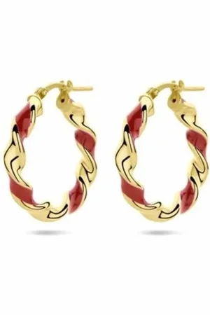 Cataleya Jewels Oorringen zilver goldplated met rode emaille