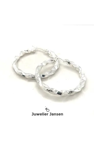Cataleya Jewels Zilveren wokkel oorringen met patroon 37mm