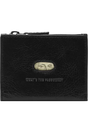 Fossil Leren Portemonnee Andrew Magnetic Zip Card Case Zwart