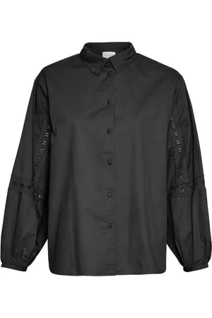 Moss Copenhagen Zwarte blouse met opengewerkte mouwen Jeovana Petronia - MSCH Copenhagen
