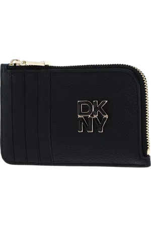 DKNY Leren Kaarthouder Milan Tie Zip Card Holder Zwart