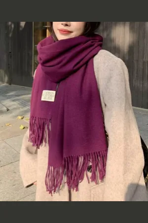 Merkloos L-200cm*70cm Dames Lamswol Sjaal voor Herfst en Winter, Effen Kleur, Dikke Warme Shawl, Multifunctioneel en Eenvoudig