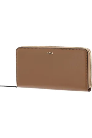 HUGO BOSS Leren Portemonnee Alyce Ziparound Wallet Lichtbruin
