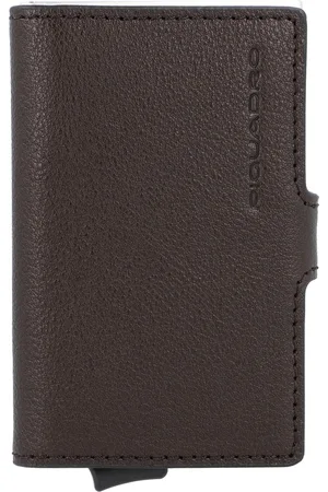 Piquadro Black Square Credit Card Holder Case Metal