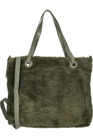 Enrico Benetti Teddy Tas met Rits - Langere Schouderband - Fluffy Zachte Shopper - Olijfgroen