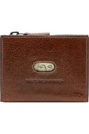 Fossil Leren Portemonnee Andrew Magnetic Zip Card Case Bruine