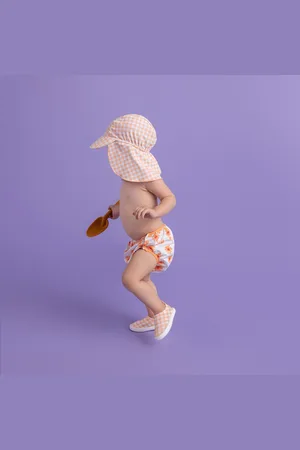 Swim Essentials | Oranje/Witte Geruit UV Zonnepetje 1-2 jaar