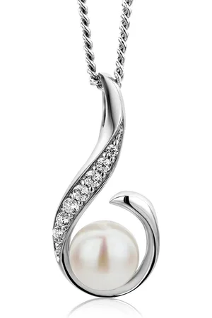 Miore Zilveren Ketting met Parel en Zirkonen - 45cm - Hanger