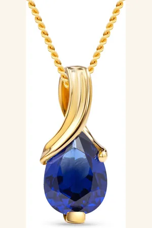 Miore Halsketting met Saffier - Hanger 14 Karaat Goud - Ketting Zilver Verguld - Gold Filled - Kleur Geelgoud - allergeenvrij - Handgemaakte Sieraden