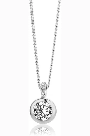 Miore Zilveren Ketting met Zirkoon Diamand - Hanger - Dames - 45cm
