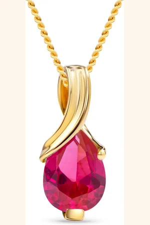 Miore Ketting met Robijn - Hanger 14 Karaat Goud - Ketting Zilver Verguld Gold Filled - Kleur Geelgoud - allergeenvrij - Handgemaakte Sieraden