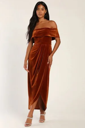 Merkloos Fluwelen jurk dames lange elegante fluwelen avondjurk cocktailjurk feestjurken winter Lichtbruin XL