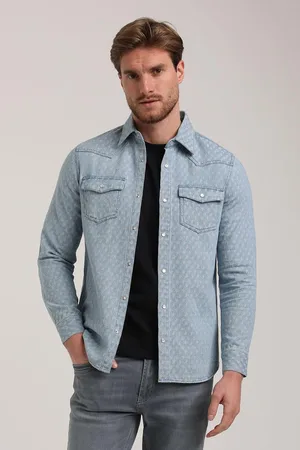 Gabbiano Overhemd Denim Overshirt Met Uniek Patroon 335237 915 Bleach Mannen