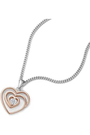 Miore Harten Ketting met Zirkoon - 45cm - Hart - Zilver - Verguld - Gold Filled - Kleur Roosgoud - allergeenvrij - Handgemaakte Halsketting