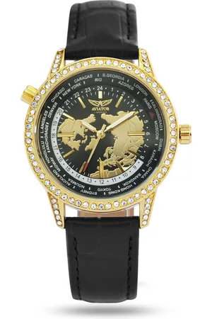 Aviator Dames Horloge F-Series Diamond Gold Collection - Zwart/Goud - Ø 38mm