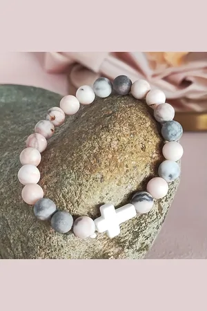 Merkloos Armband Natuursteen - Kruis - Faith - Christelijk