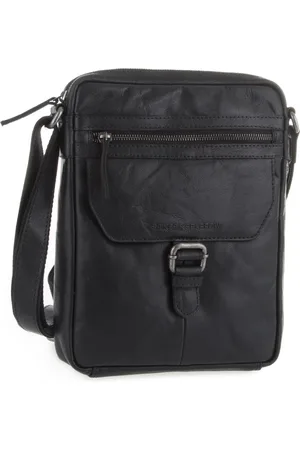 Spikes&Sparrow Leren A5 Crossbodytas met tabletvak - Nebraska - Zwart