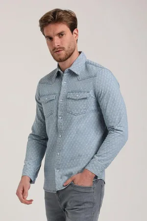 Gabbiano Overhemd Denim Overshirt Met Uniek Patroon 335237 915 Bleach Mannen