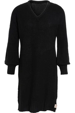 Knit Factory Robin Dames Jurk - Gebreide Trui Jurk - Wollen jurk - Herfst- & winterjurk - Wijde jurk - V-hals - - 40/42 - Knielengte
