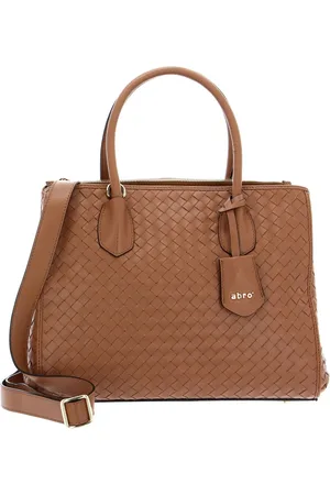 Abro+ Leren Business tas Schoudertas met laptopvak Leather Piuma Weaving Businessshopper Busy Bruine