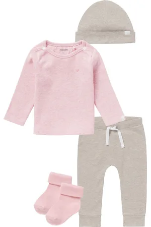 Noppies Kledingset - 3 delig - Broek Melissa Taupe - Overslag shirt Natal - Muts Babylon Taupe - 1 paar sokjes
