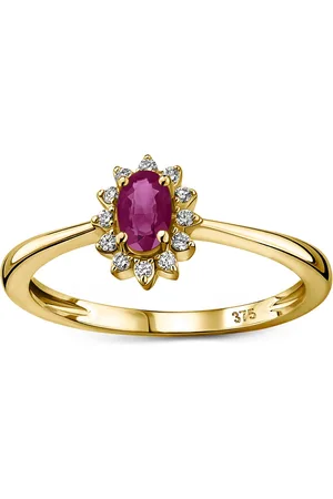 Miore Ring Dames Natuurlijk Rode Robijn en Diamanten - 9 Karaat - Kleur Goud