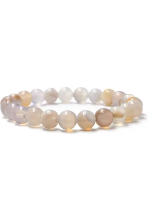 Bixorp Gems Witte Botswana Agaat Edelstenen Armband - Gepolijste Edelsteen Kralenarmband