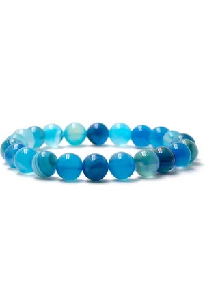 Bixorp Gems Malachietblauwe Botswana Agaat Edelstenen Armband - Gepolijste Edelsteen Kralenarmband