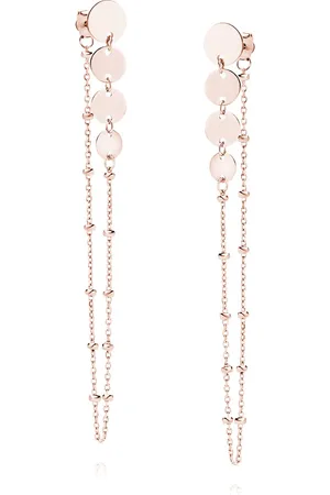 Zilver Rosekleurig Oorbellen - Oorhangers met ketting echt - Cascading Chain Earrings - Amona Jewelry