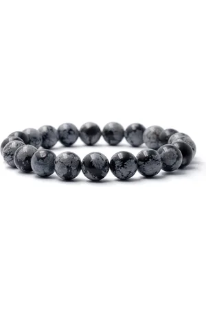 Bixorp Gems Sneeuwvlok Obsidiaan Edelstenen Armband - Gepolijste Edelsteen Kralenarmband