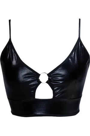 Merkloos Sexy Zwarte Dames Top - Lakleer - Open Design - Verstelbare Bandjes - Topje - Shirt