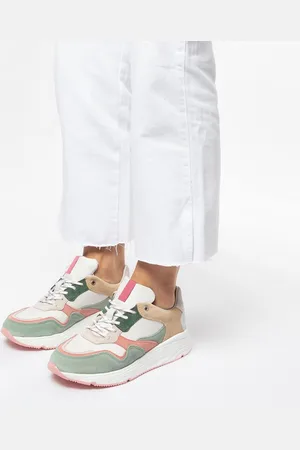 Manfield Dames - Groene suède sneakers met pasteltinten