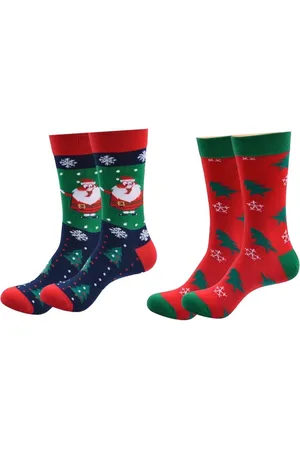 ASTRADAVI Christmas Socks - Sokken - 2 Paar Kerstsokken - Premium Katoenen Normale Sokken - 40/46 - , Marineblauw, Groen - Kerstcadeau Idee