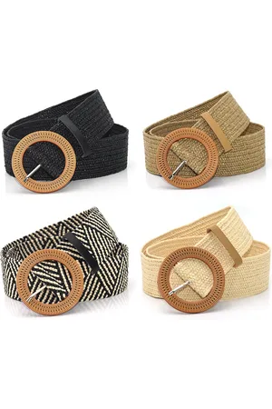 Merkloos 4 stuks - Riem - Stijlvol retro - Elastische Geweven Riem - Broekriem - Gevlochten Riem - Dames - , zwart, wit,strepen - lengte 96-120cm