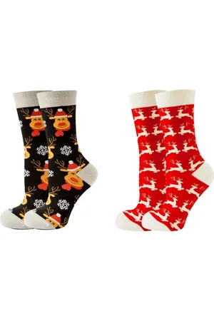 ASTRADAVI Christmas Socks - Sokken - 2 Paar Kerstsokken - Premium Katoenen Normale Sokken - 35/40 - , Wit, Zwart - Kerstcadeau Idee