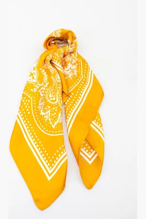 Merkloos Dames neksjaal Fenja paisleymotief mosterd wit 70x70