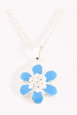AsiAsia Fijne bloemvormige zilveren hanger met blauwe emaille aan ketting