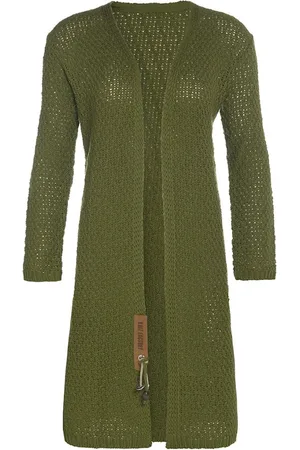 Knit Factory Luna Lang Gebreid Vest - Gebreide dames cardigan - Lang vest tot over de knie - Groen damesvest gemaakt uit 30% wol en 70% acryl - 36/38