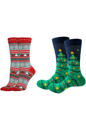 ASTRADAVI Christmas Socks - Sokken - 2 Paar Kerstsokken - Premium Katoenen Normale Sokken - 40/46 - , Groen, Marineblauw, Grijs - Kerstcadeau Idee
