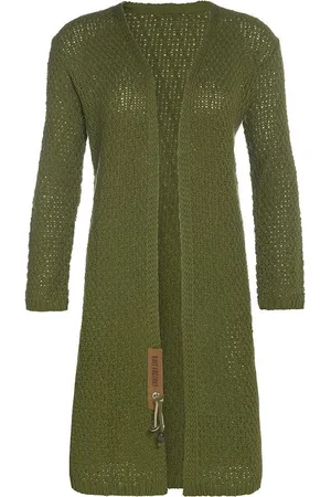 Knit Factory Luna Lang Gebreid Vest - Gebreide dames cardigan - Lang vest tot over de knie - Groen damesvest gemaakt uit 30% wol en 70% acryl - 40/42