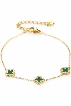 MICHELLE Minimalistische armband met groene klavertjes - 16 + 3 cm - Dames armband - Gouden armband - Stainless Steel - Waterproof - Nikkel vrij - Armband dames - Kerst sieraden - Kerst cadeau - Moederdag - Valentijn - Party collectie - Armbanden