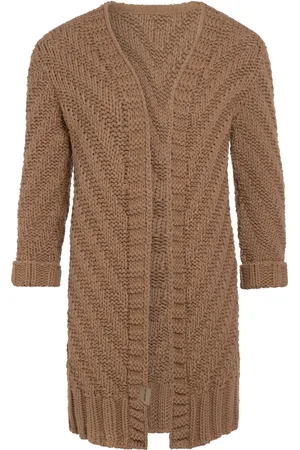 Knit Factory Sally Gebreid Dames Vest - Grof gebreid bruin damesvest - Cardigan voor de herfst en winter - Middellang vest reikend tot boven de knie - - 40/42