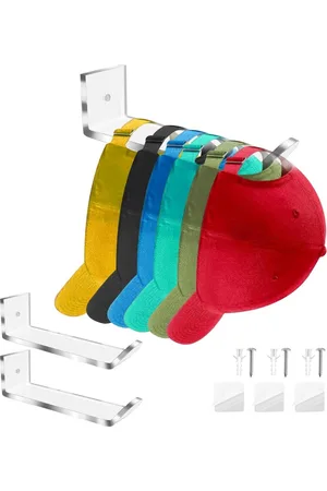 Merkloos Acrylic Hat Holder - Wall Mounted - 3 Pcs - Baseball Cap Organizer - Fits 20 Hats - Adhesive Hat Storage for Baseball Caps, Hair Accessories, Jewelry, Ties, Scarves